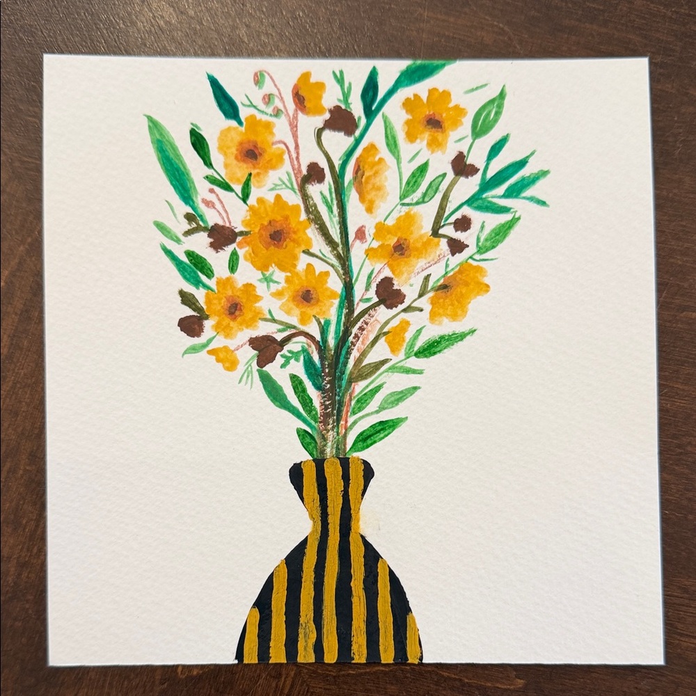 Floral Art Print with Yellow and Green Accents